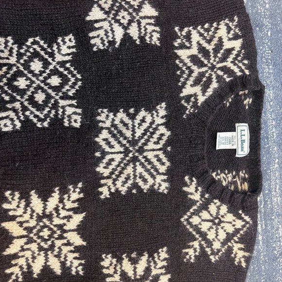 Ll Bean Sweater Women’s Chunky Knit Wool Blend Crewneck Brown Design Ribbed - Picture 3 of 6